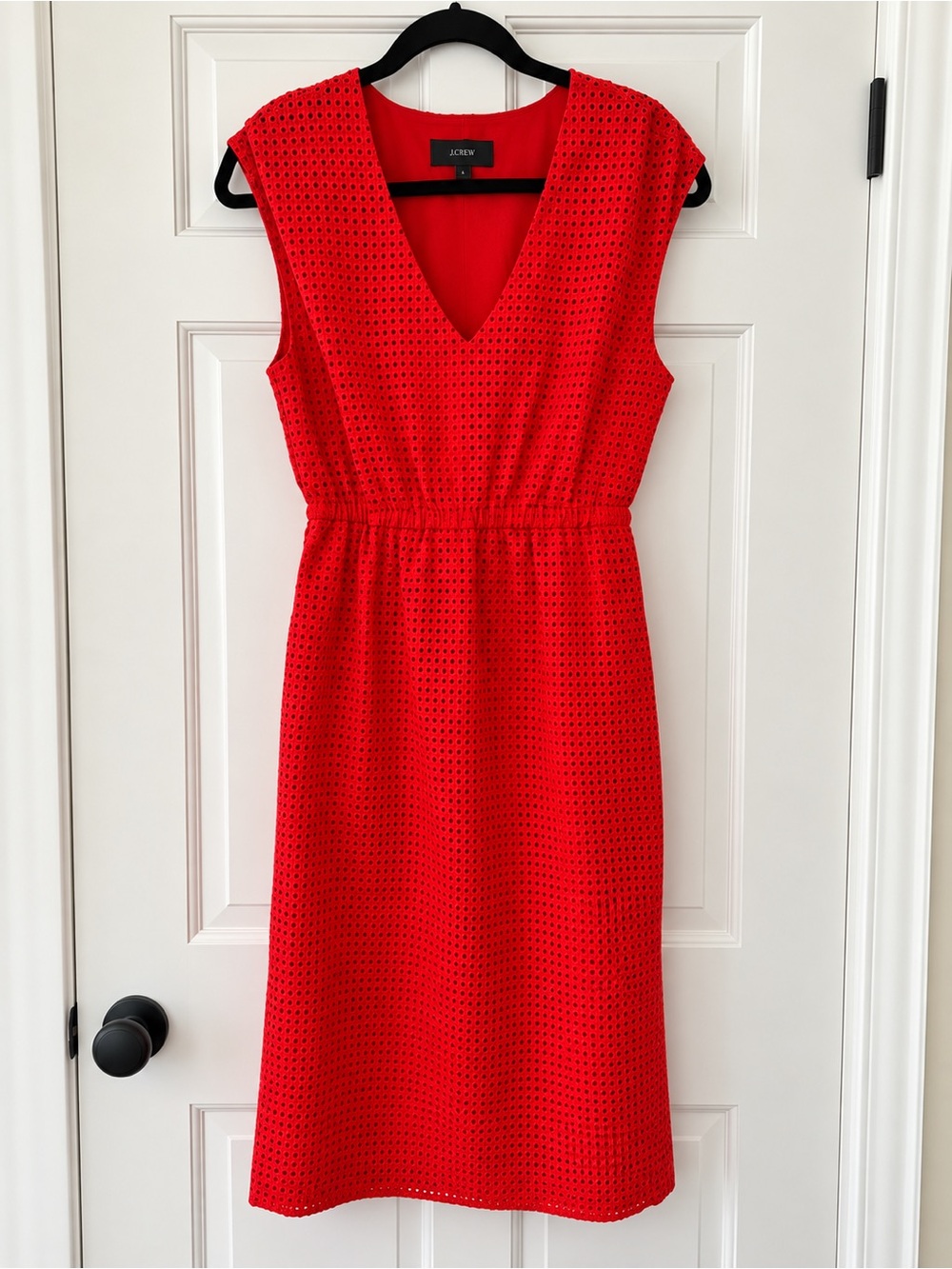 J. Crew Bright Orange Eyelet V-Neck Midi Dress